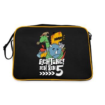 5 Jahre Dinosaurier 5 Geburtstag Junge - Retro Tasche - Schwarz/Gold - Hinten