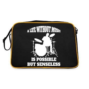 Schlagzeug lustige Spruch Schlagzeuger Musiker - Retro Tasche - Schwarz/Gold - Hinten