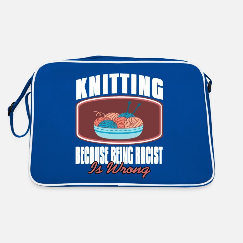 Knitting Because Being Racist Is Wrong Funny Retro Bag