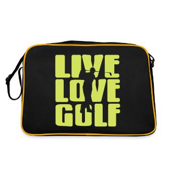 Live Love Golf Awesome Cool Golfing T-Shirt - Retro Tasche - Schwarz/Gold - Hinten