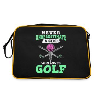 Never Underestimate A Girl Who Loves Golf Girls Go - Retro Tasche - Schwarz/Gold - Hinten