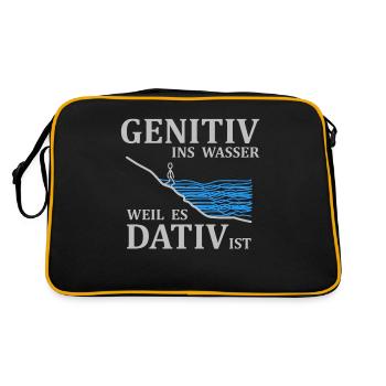 Genitiv ins Wasser weil es Dativ ist - Spruch - Retro Tasche - Schwarz/Gold - Hinten