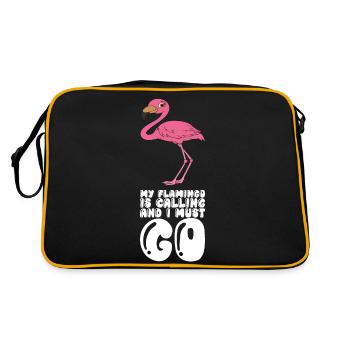 Lustige Flamingo-Grafik - Retro Tasche - Schwarz/Gold - Hinten