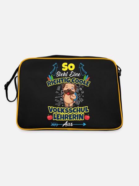 Volksschullehrerin Volksschule Lehrkraft Lehrerin - Retro Tasche - Schwarz/Gold - Hinten