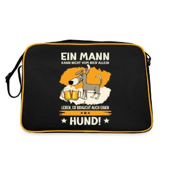 Lustiger Bier und Hundespruch für Herrchen - Retro Tasche - Schwarz/Gold - Hinten