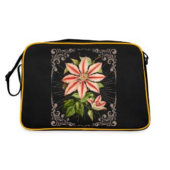 Clematis Illustration, Vintage-botanisch - Retro Tasche - Schwarz/Gold - Hinten