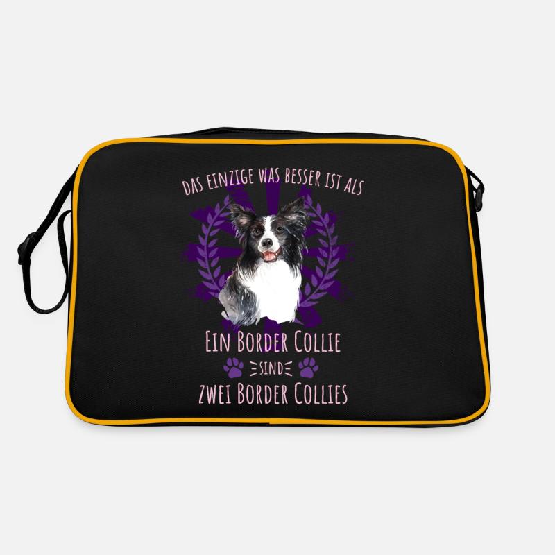 Zwei Border Collie sind besser - Retro Tasche - Schwarz/Gold