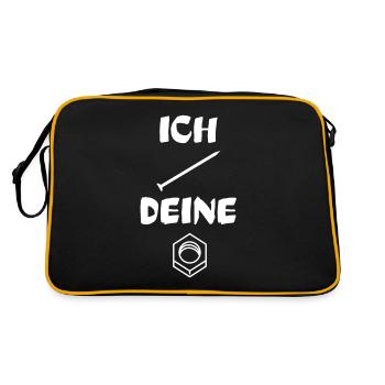 Ich Nagel deine Mutter Handwerker Spruch - Retro Tasche - Schwarz/Gold - Hinten