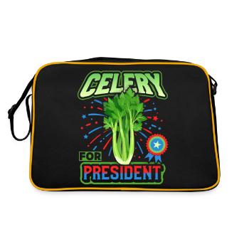 Celery, funny saying, Celery-For-President - Retro Bag - black/gold - Back