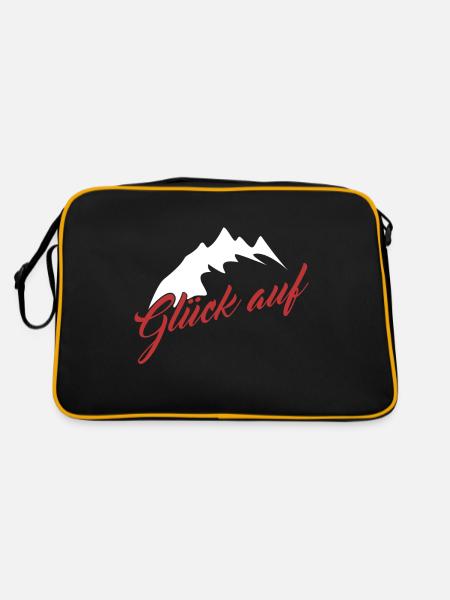 Erzgebirge Wandern Glück auf - Retro Tasche - Schwarz/Gold