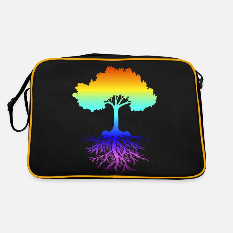 Wundervoller Baum in Regenbogenfarben mit Wurzeln Retro Tasche