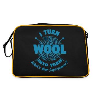 I Turn Wool Into Yarn Superpower Knitting - Retro Bag - black/gold - Back