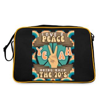 Love-And-Peace, Retro-70er Jahre, peace-symbol - Retro Tasche - Schwarz/Gold - Hinten