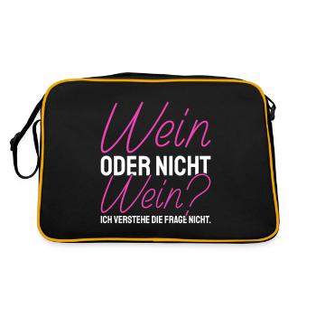 Wein Oder Nicht Wein? Lustig Weintrinker Spruch - Retro Tasche - Schwarz/Gold - Hinten