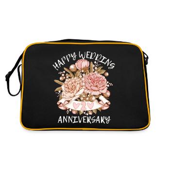 Wedding Anniversary Congratulations with Hydrangeas - Retro Bag - black/gold - Back