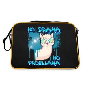 Lama-Llama, No-Drama, lustiger Spruch, Pun - Retro Tasche - Schwarz/Gold - Hinten