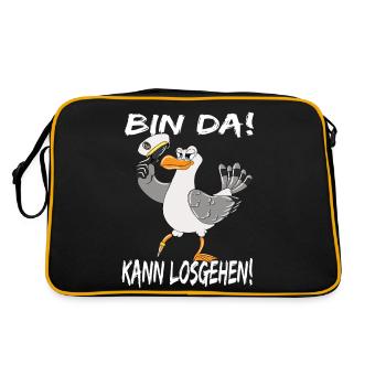 Möwe Ostsee Nordsee Urlaub Bin Da Kann Losgehen - Retro Tasche - Schwarz/Gold - Hinten