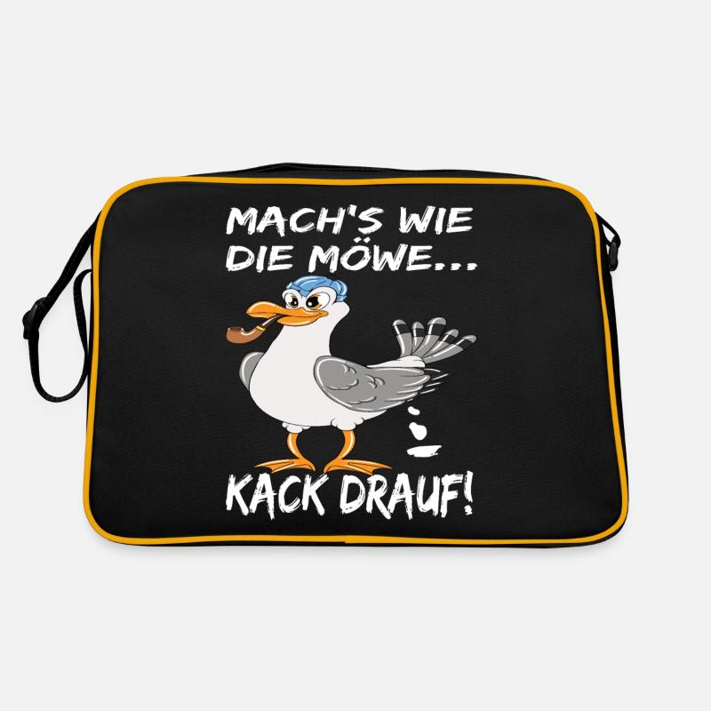 Möwe Mach's Wie Die Möwe Kack Drauf! Ostsee - Retro Tasche - Schwarz/Gold