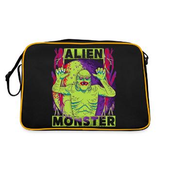 Alien-Ausserirdische Alien-Monster lustiger Spruch - Retro Tasche - Schwarz/Gold - Hinten