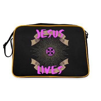 Jesus-Lives, Saying Jesus Christ, Motivation - Retro Bag - black/gold - Back