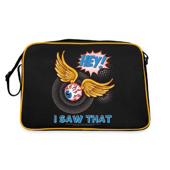 Alles sehende Auge, I-Saw-That, lustiger Spruch - Retro Tasche - Schwarz/Gold - Hinten