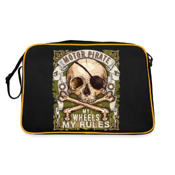Skull Skull Motorcycle Pirate, Biker Design - Retro Bag - black/gold - Back