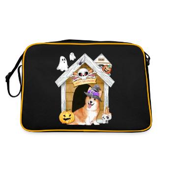 Halloween Corgi Dog Witch - Retro Bag - black/gold - Back