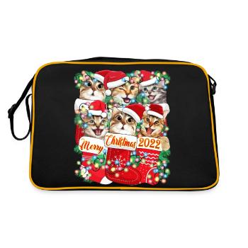 Mignon chat de Noël Design, Drôle de chat Noël - Sac Retro - noir/or - Dos