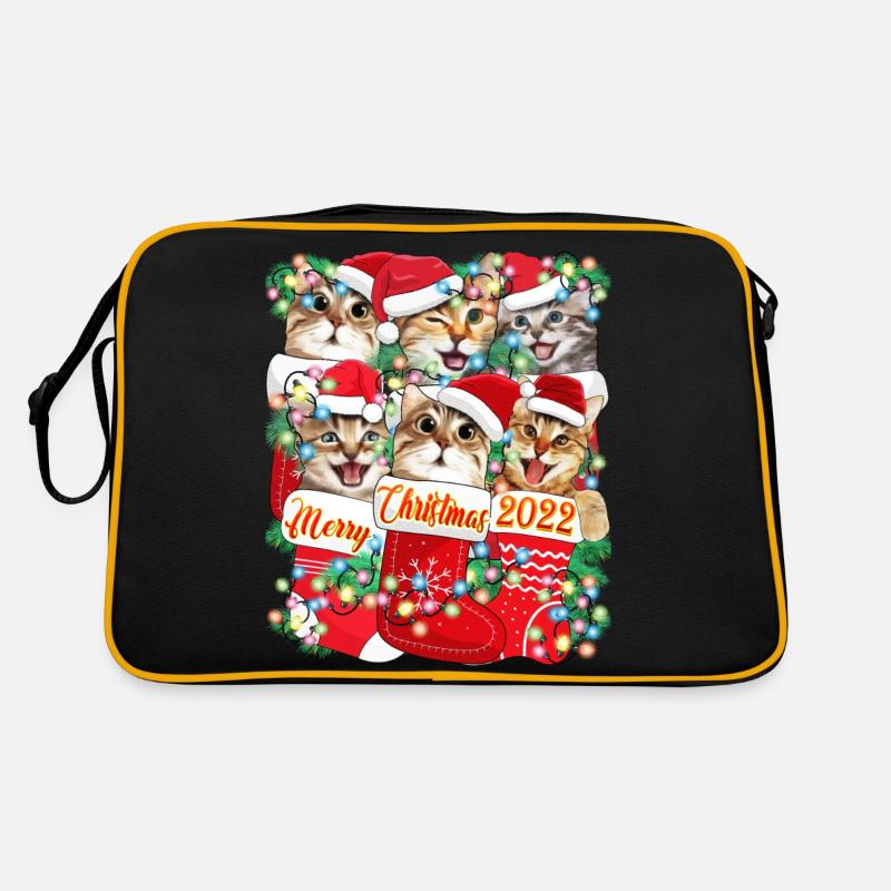 Mignon chat de Noël Design, Drôle de chat Noël - Sac Retro - noir/or