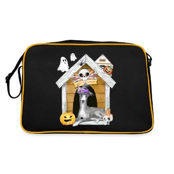 Halloween Greyhound Dog Witch - Retro Bag - black/gold - Back