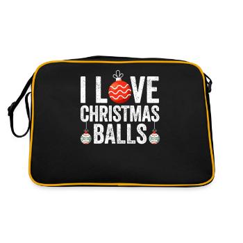 Ich liebe Weihnachtskugeln Lustige Weihnachten - Retro Tasche - Schwarz/Gold - Hinten