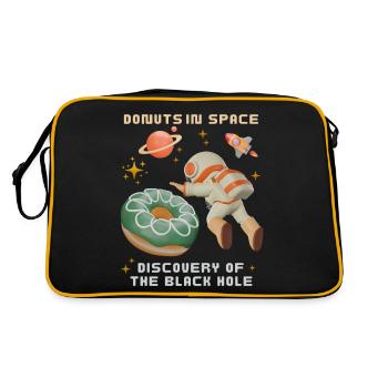 Donut-Space, Donuts-Black-Hole, lustiger-Astronaut - Retro Tasche - Schwarz/Gold - Hinten