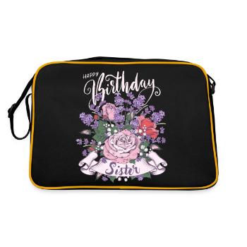 Happy-Birthday-Sister, Sister-Schwester Geburtstag - Retro Tasche - Schwarz/Gold - Hinten