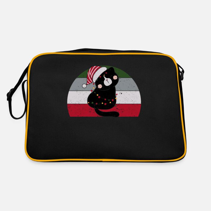 Chat noir Père Noël emmêlé dans joyeux Christma Sac Retro