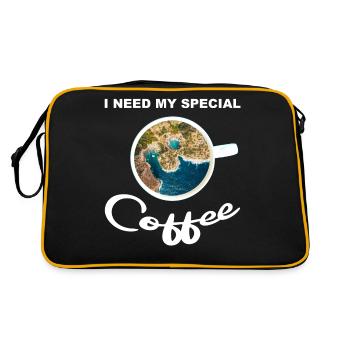Kaffeetasse mit Stand und Meer - special coffee - Retro Tasche - Schwarz/Gold - Hinten
