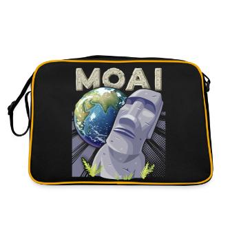 Osterinsel, Moai, Steinköpfe, Rapa-Nui - Retro Tasche - Schwarz/Gold - Hinten