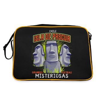 Moai, Steinköpfe, Osterinsel Rapa-Nui - Retro Tasche - Schwarz/Gold - Hinten