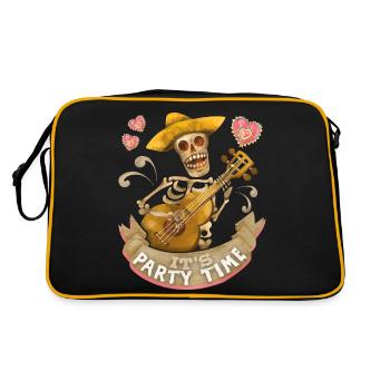 Skelett Gitarre, It's-Party-Time lustiger Spruch - Retro Tasche - Schwarz/Gold - Hinten