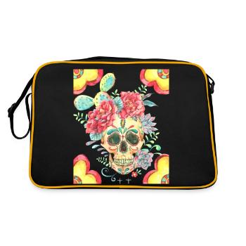 Crâne de sucre mexicain avec fleurs et cactus - Sac Retro - noir/or - Dos