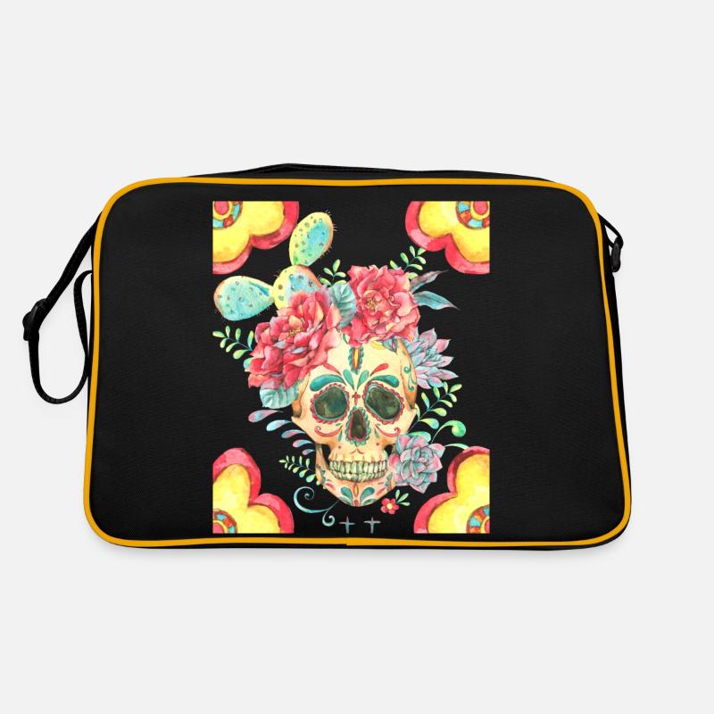 Crâne de sucre mexicain avec fleurs et cactus Sac Retro