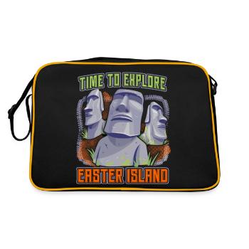 Steinköpfe, Moai, Osterinsel Rapa-Nui - Retro Tasche - Schwarz/Gold - Hinten
