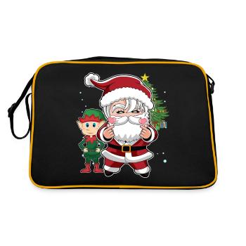 Cute Santa and Elf K-Pop Design Christmas - Retro Bag - black/gold - Back