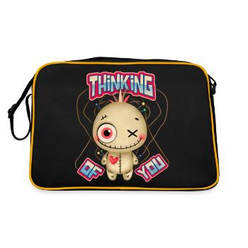 Voodoo-Puppe, lustiger Spruch Thinking-Of-You - Retro Tasche - Schwarz/Gold - Hinten