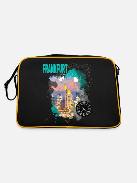 Frankfurt Germany City Skyline Vintage Retro - Retro Bag - black/gold - Back