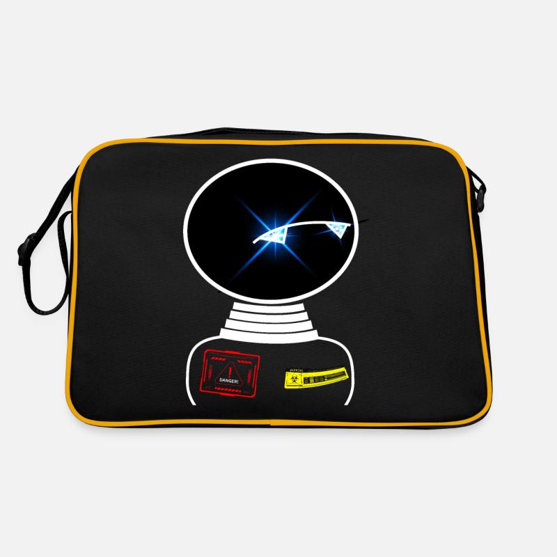 Robot Space Space observe un panneau d’avertissement Sac Retro