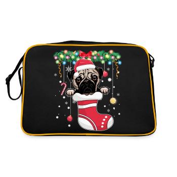 Drôle de Noël - Chien carlin mignon en bas de Noël - Sac Retro - noir/or - Dos