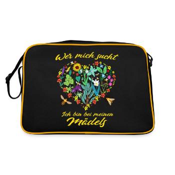 Bin bei meinen Mädels Bienen Honig Imker Imkerei - Retro Tasche - Schwarz/Gold - Hinten