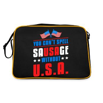 You Cant Spell Sausage Without USA American Flag - Retro Tasche - Schwarz/Gold - Hinten