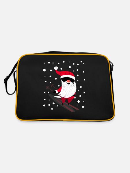 Skifahren Weihnachtsmann Weihnachten Wintersport - Retro Tasche - Schwarz/Gold - Hinten