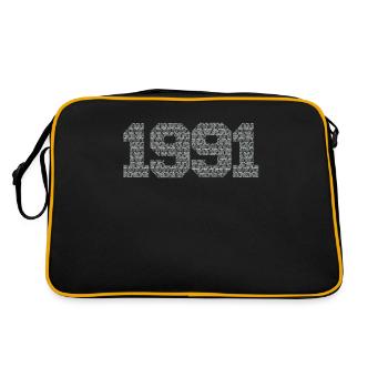 Geburtsjahr 1991 mit Synonymen für Super und Toll - Retro Tasche - Schwarz/Gold - Hinten